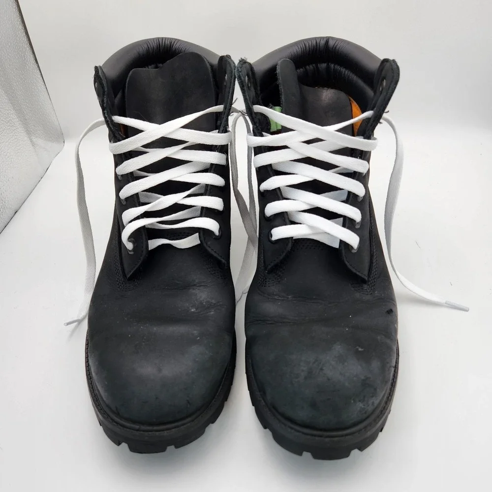Timberland 6 Inch‎ Premium Mens 10.5 Boot Black Leather Ankle Round Toe Combat
